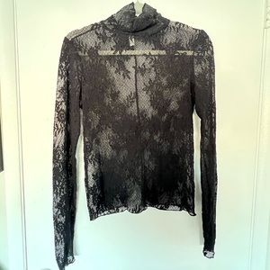 Free People Lace Mock Neck Top